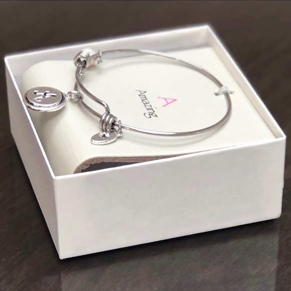 A Amazing / Initial Pearl Silver Adjustable Charm Bangle by Unwritten - Picture 8 of 13